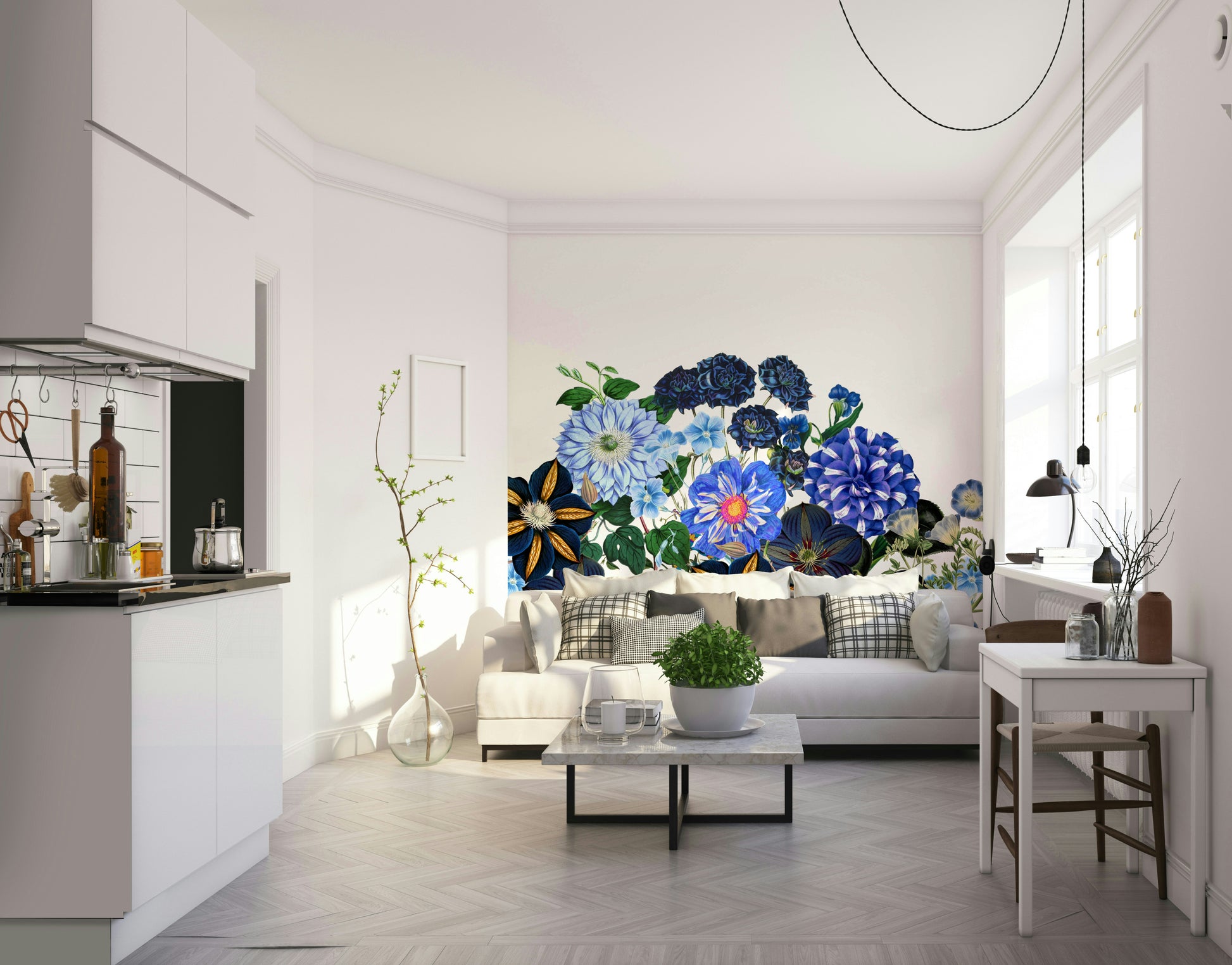 Small, delicate leaves and stems are visible among the blossoms.
