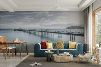 The wall art combines a historical theme with a serene feel.

