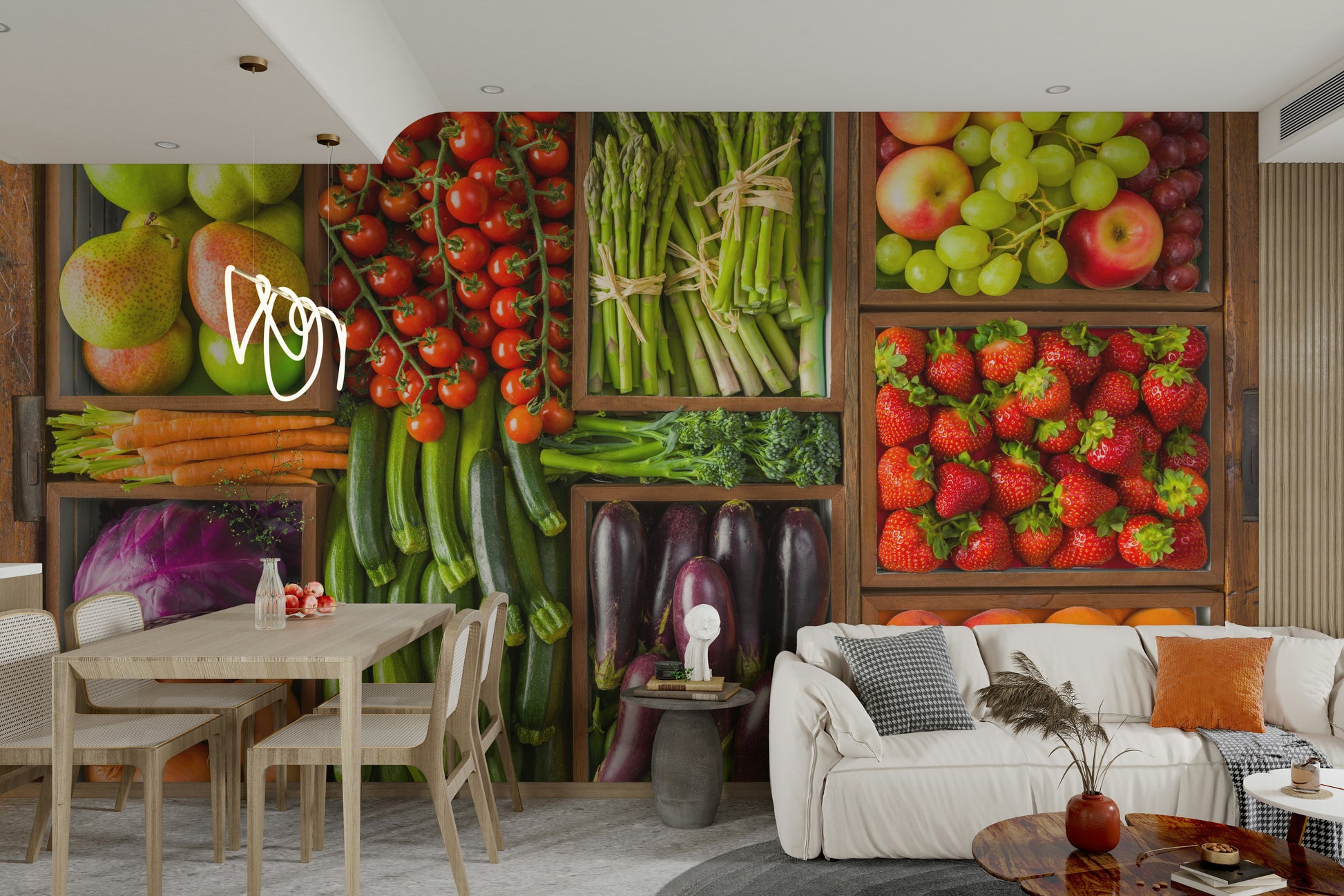 The wallpaper is perfect for a peaceful space.

