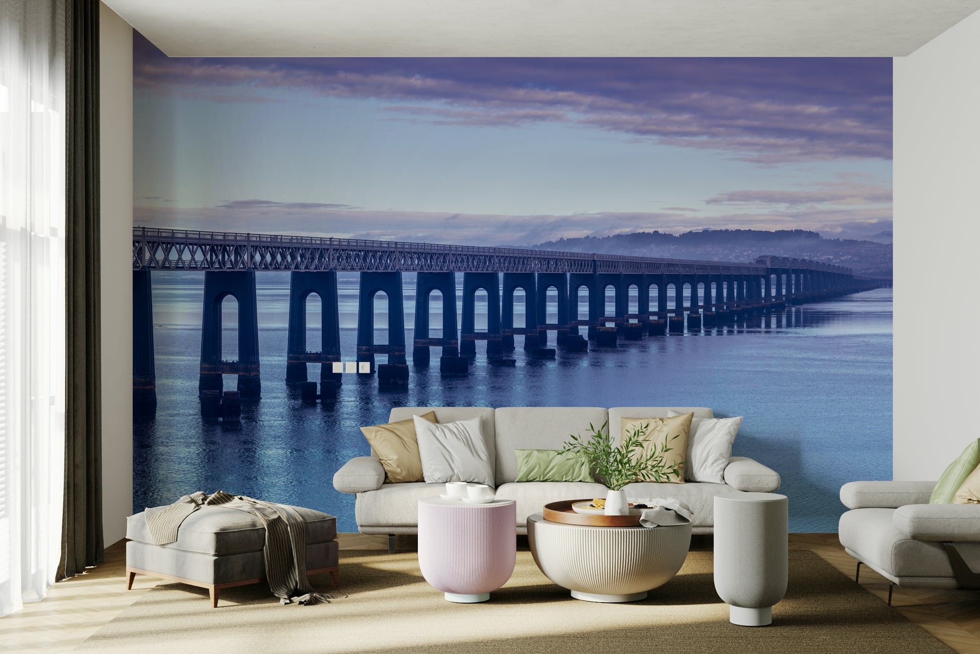 Wall mural of a serene coastline at sunrise.

