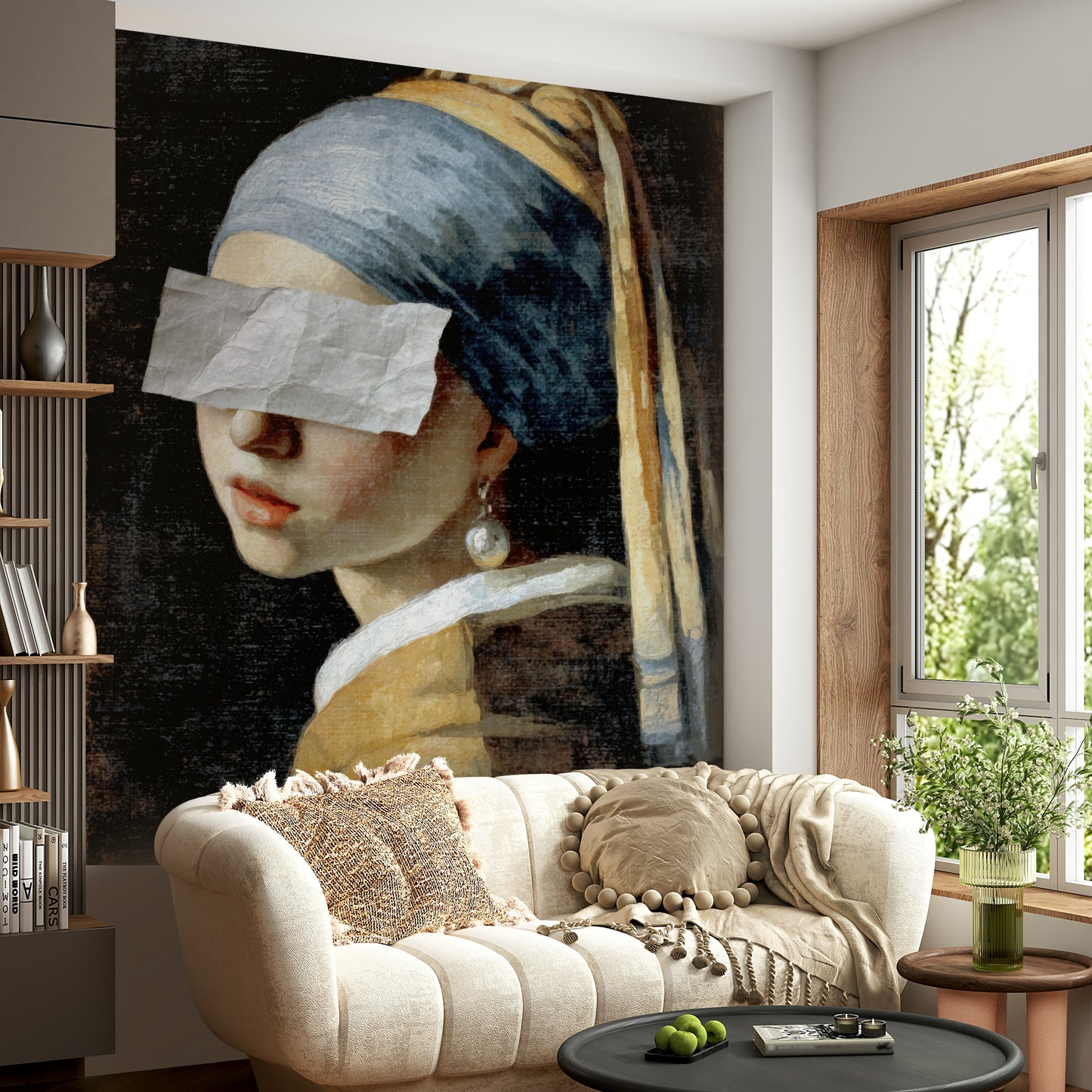 The mural has a modern, whimsical feel.

