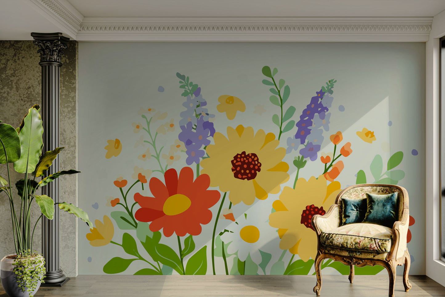 Wall mural of a wild, untamed garden.

