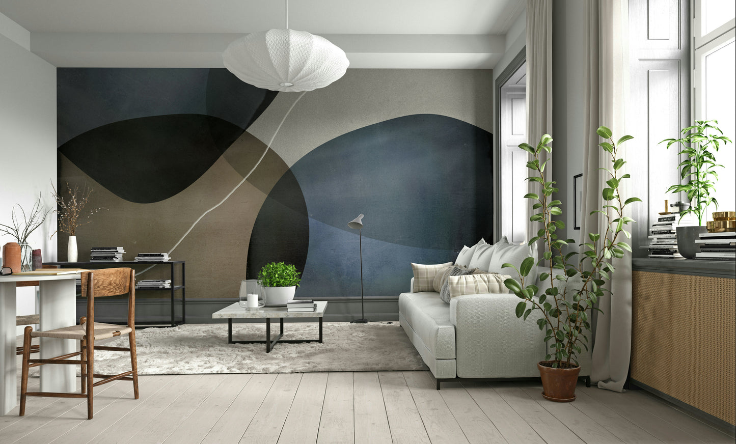 The mural has a soft, graceful feel.

