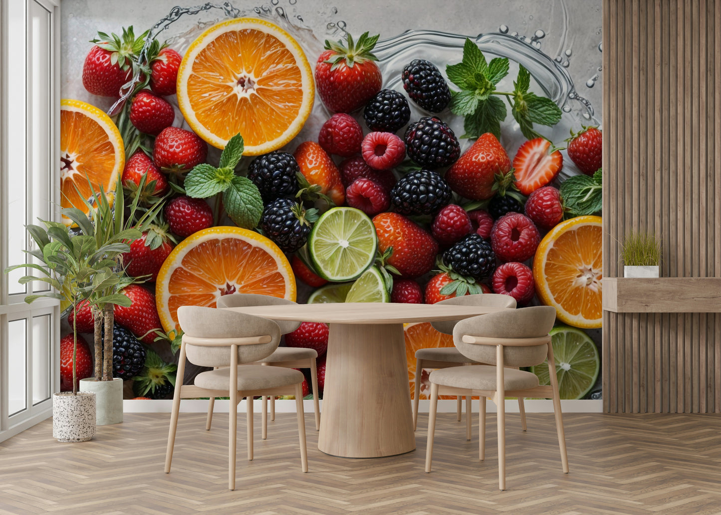 A close-up of the delicate fruits and water splashes.

