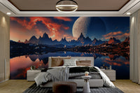 The mural shows a peaceful forest scene.

