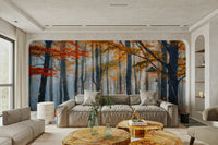 A close-up view shows the fine details of the trees and light.

