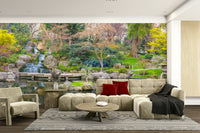 The wallpaper is perfect for a peaceful space.

