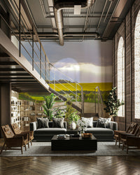 The mural shows a panoramic view of wheat fields.

