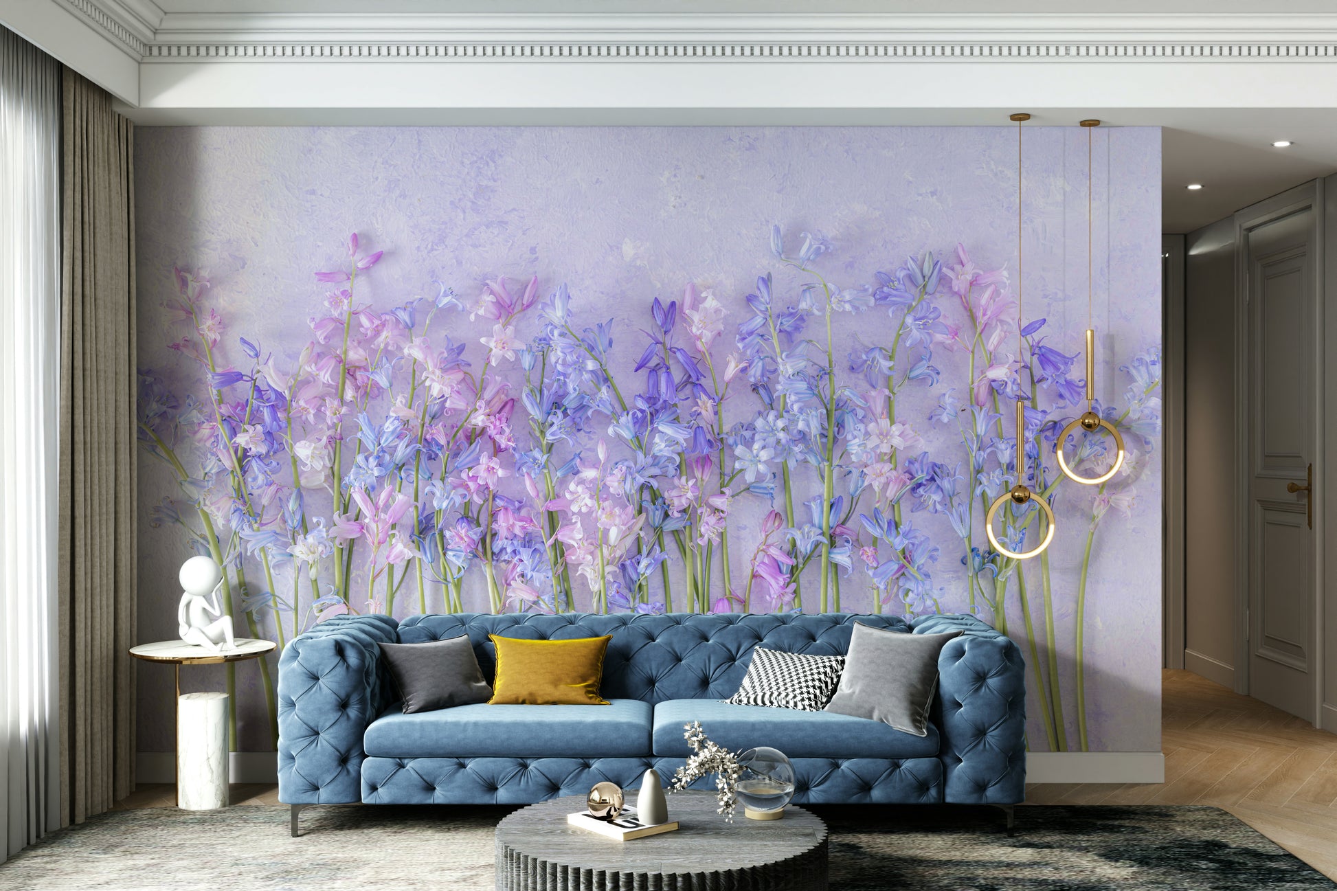 A close-up of the delicate flowers and blue colors.

