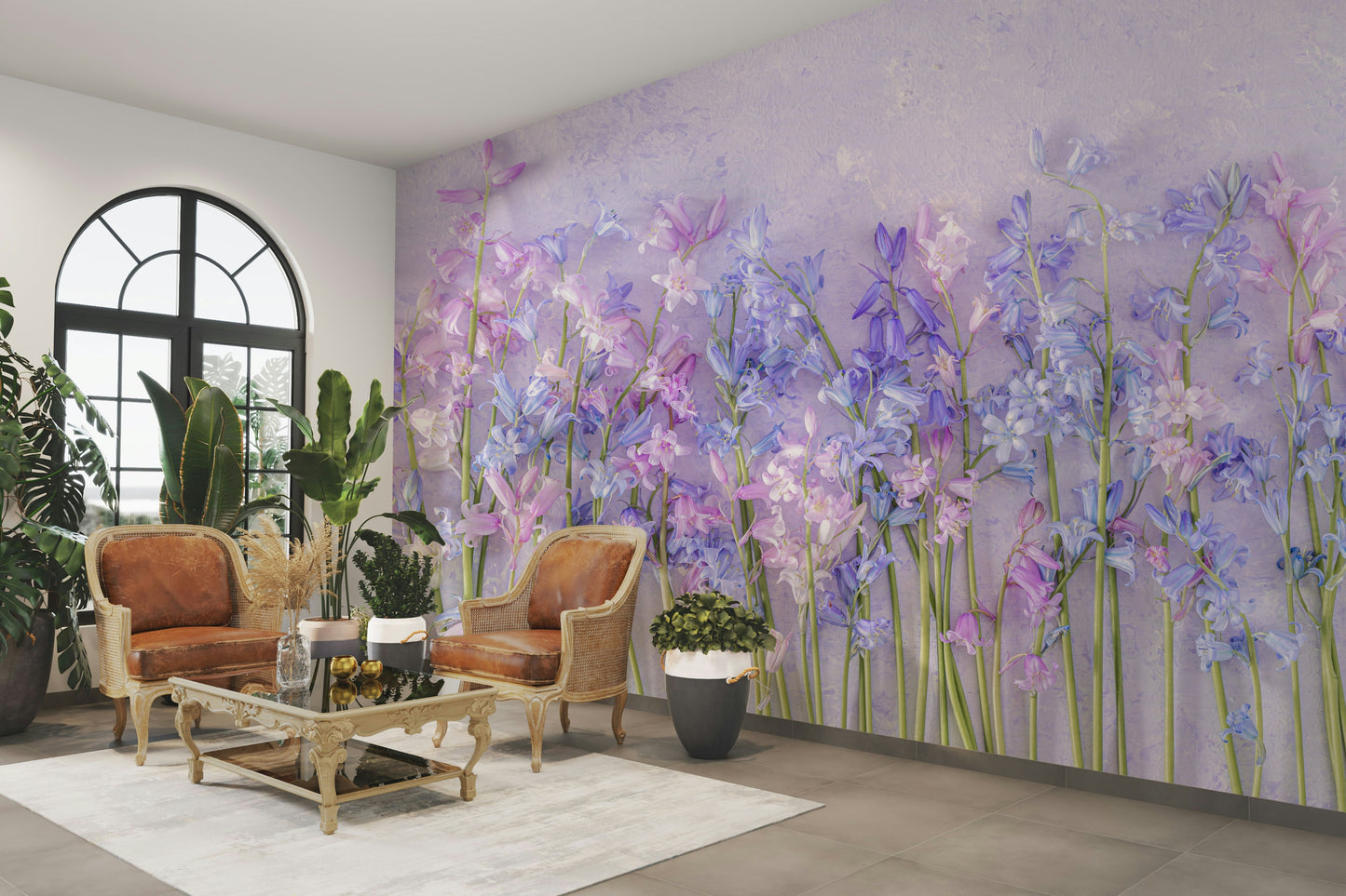 The wallpaper is perfect for a peaceful space.

