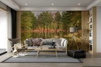 The wallpaper is perfect for a peaceful space.

