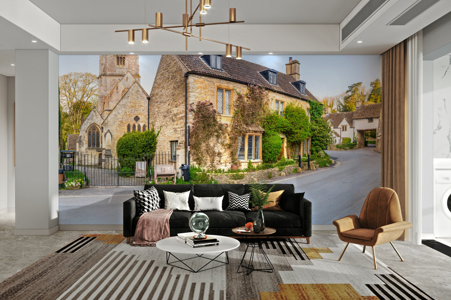 Wall mural of a picturesque English countryside village.


