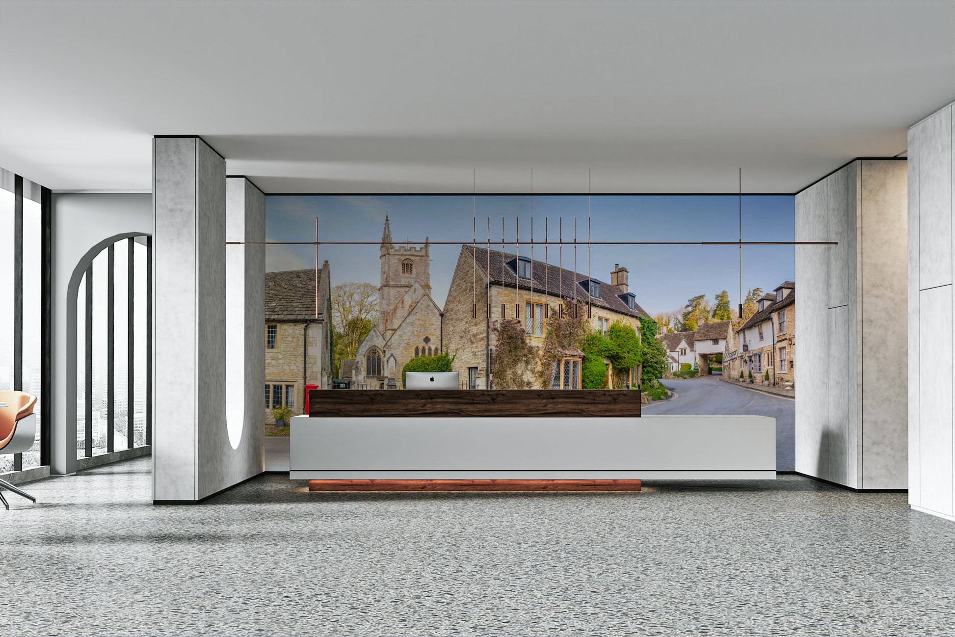 The wallpaper is perfect for a peaceful space.

