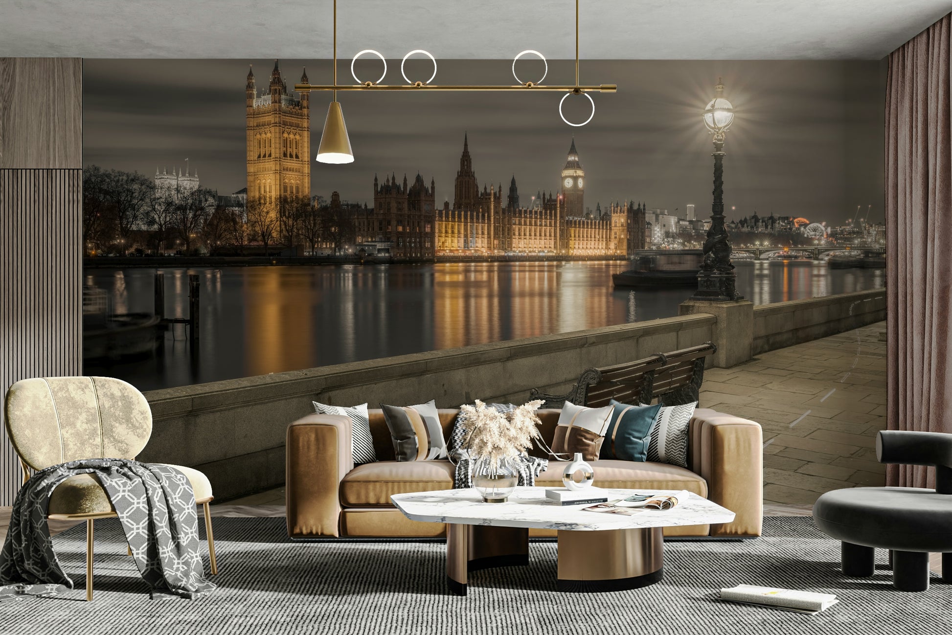 The mural has a modern, chic feel.

