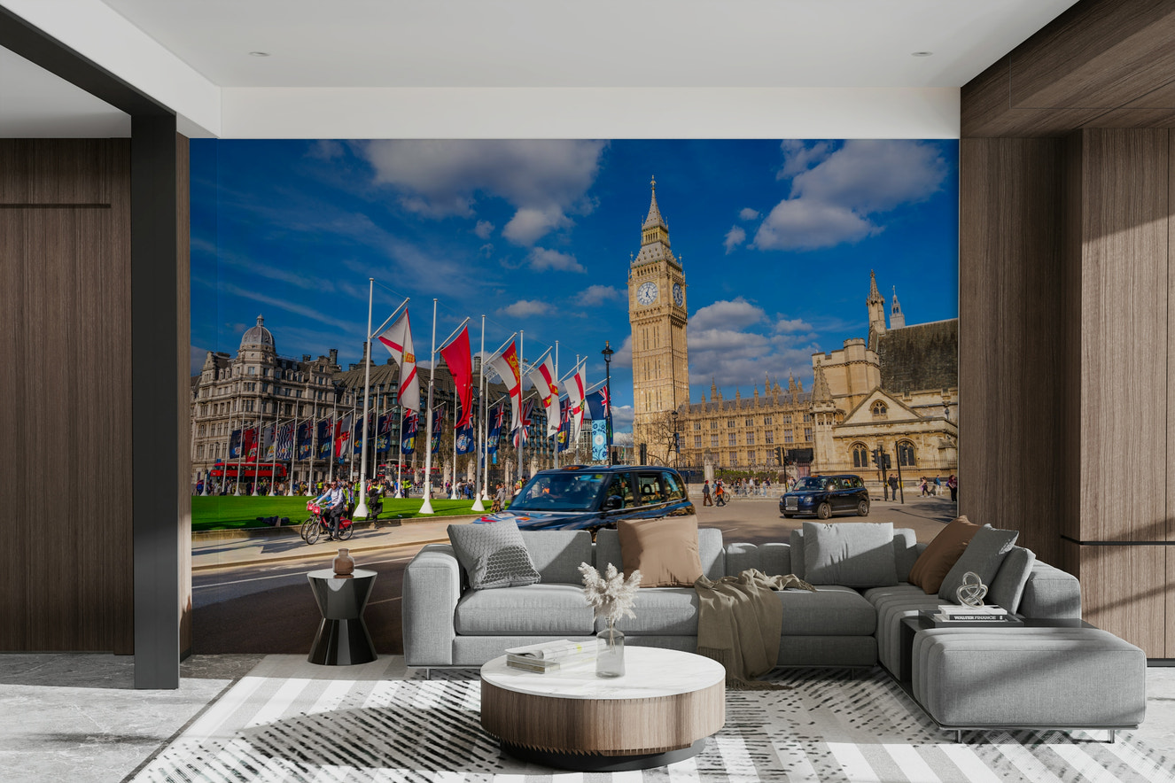 Wall mural of the Westminster skyline.

