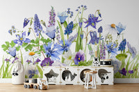 The wall art combines a botanical pattern with soft colors.

