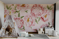 Wall mural with a peony blush blooms garden pattern.

