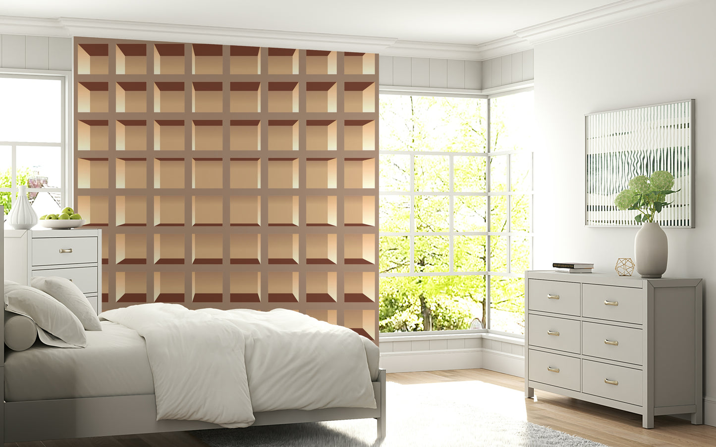Trompe l'Oeil Neutrals Bookcase  Wall Mural