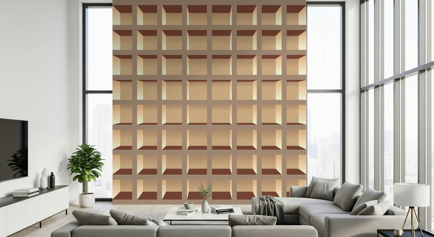 Trompe l'Oeil Neutrals Bookcase  Wall Mural