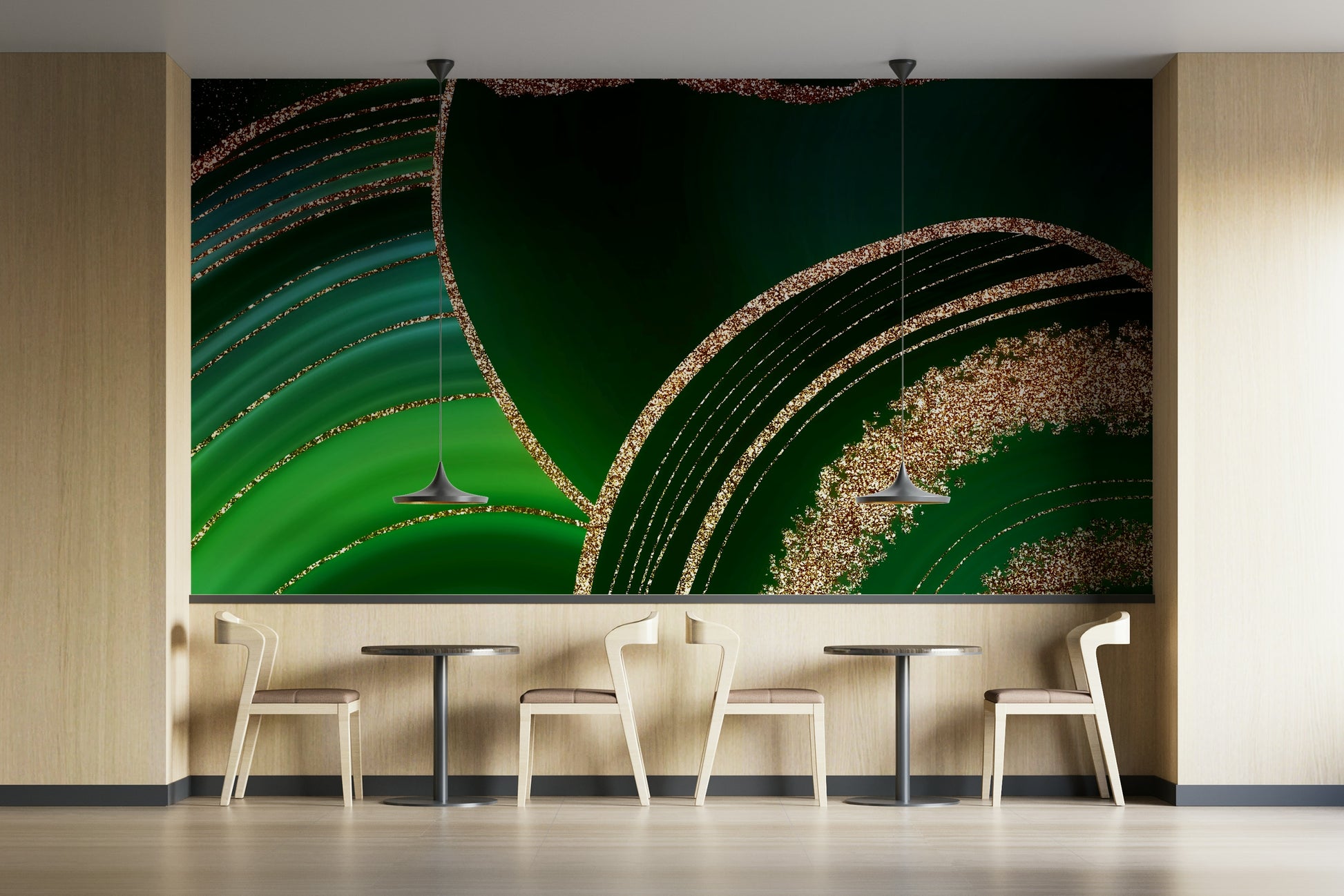 The mural shows a beautiful, abstract crystal design.

