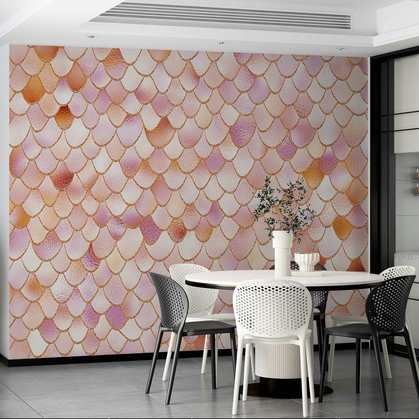 Wall mural with a pastel mermaid and fish.

