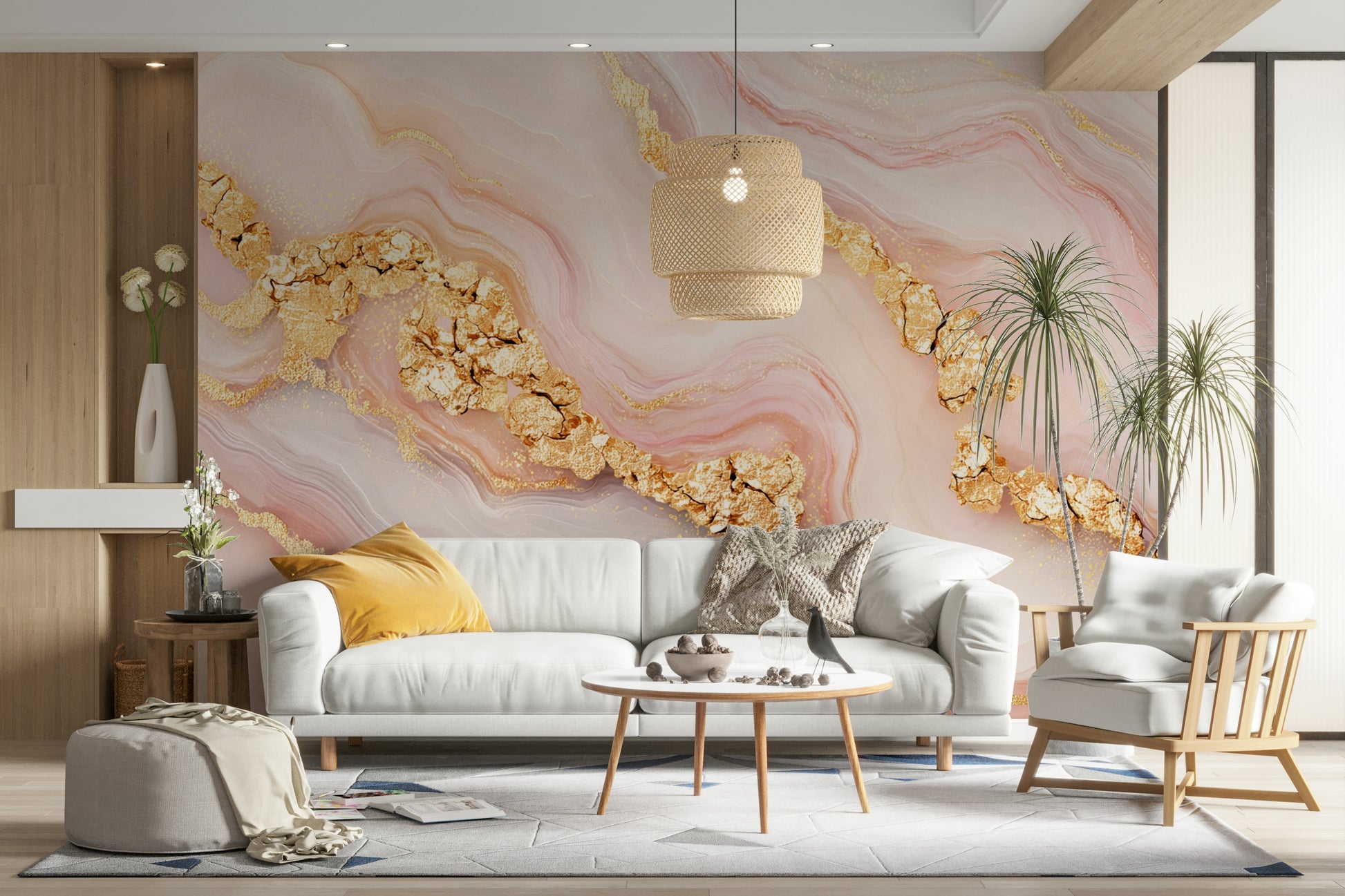 The wall art combines a classic pattern with a modern touch.

