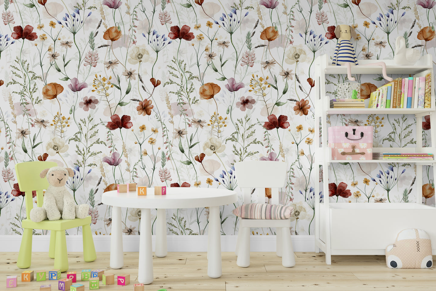 A watercolor print of a scenic meadow.

