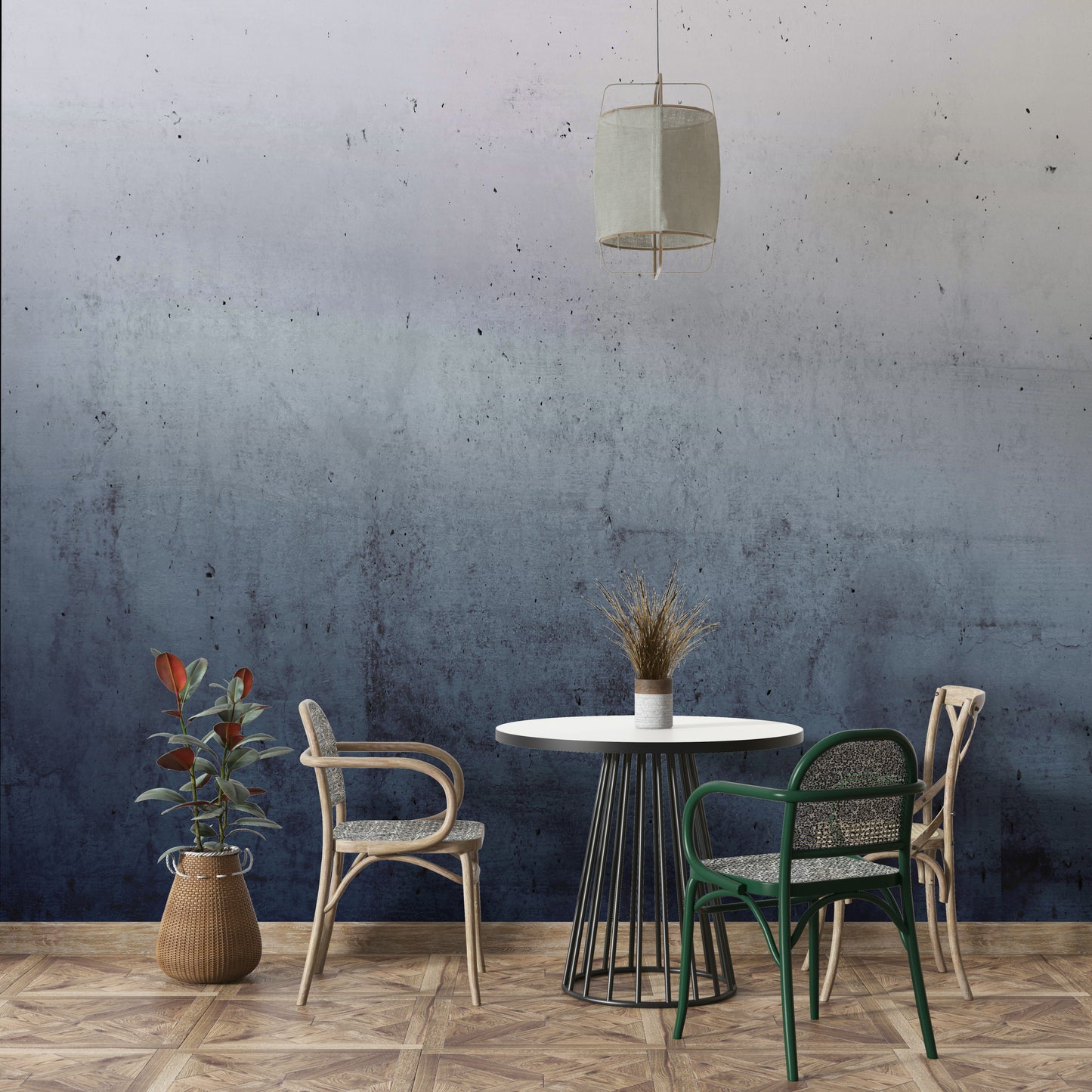 The wallpaper shows a gradient from blue to gray.

