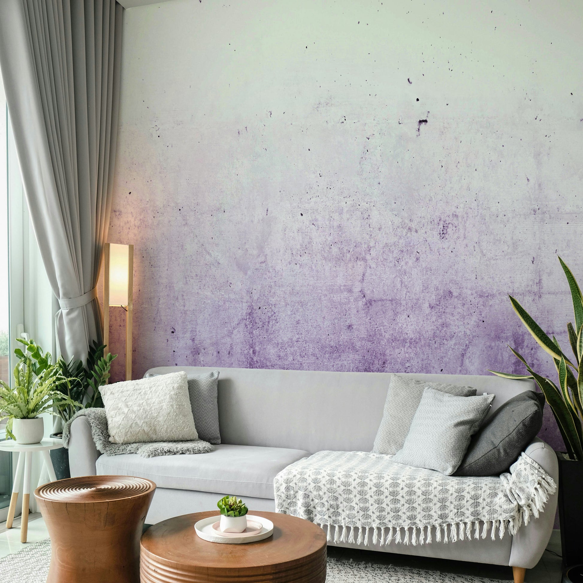 The wall art combines soft color and hard texture.

