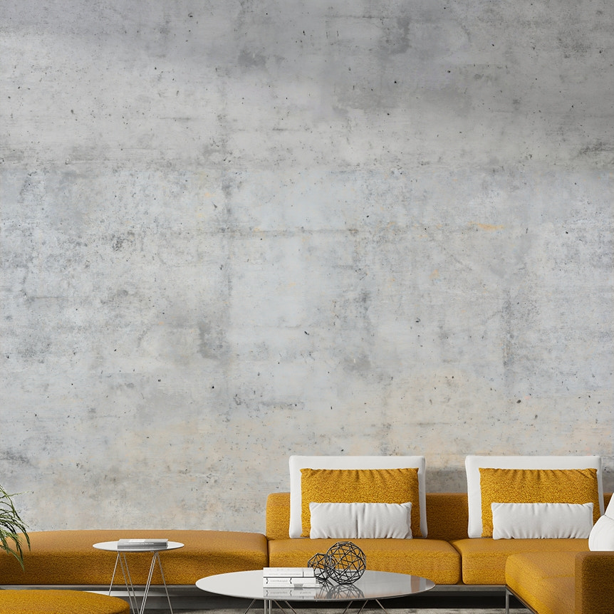Wallpaper mural with a raw concrete texture.

