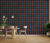 Wallpaper with a dark, hand-painted plaid pattern.

