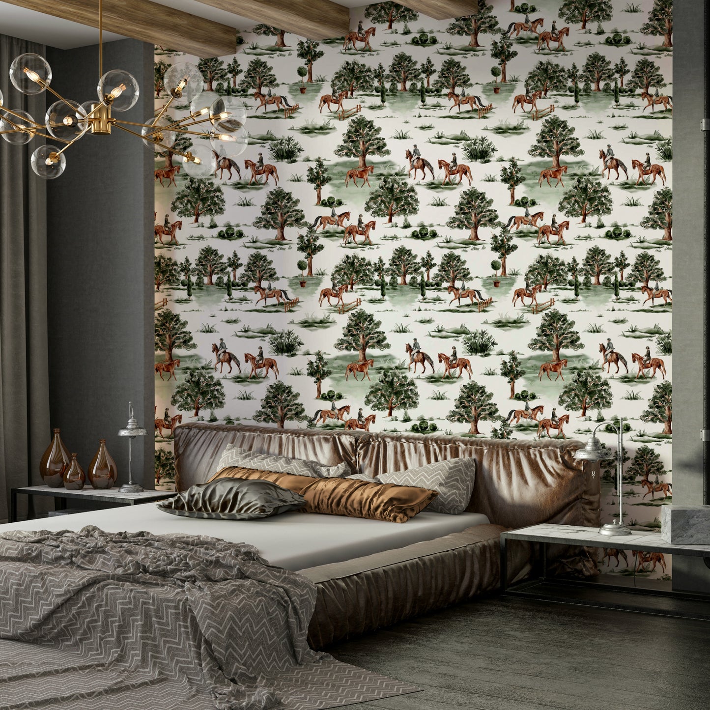 The wallpaper features a classic, elegant style.


