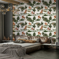 The wallpaper has a rich, painted texture.

