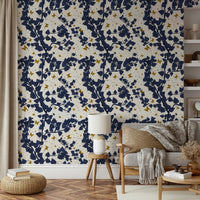 gold butterflies on a deep blue background

