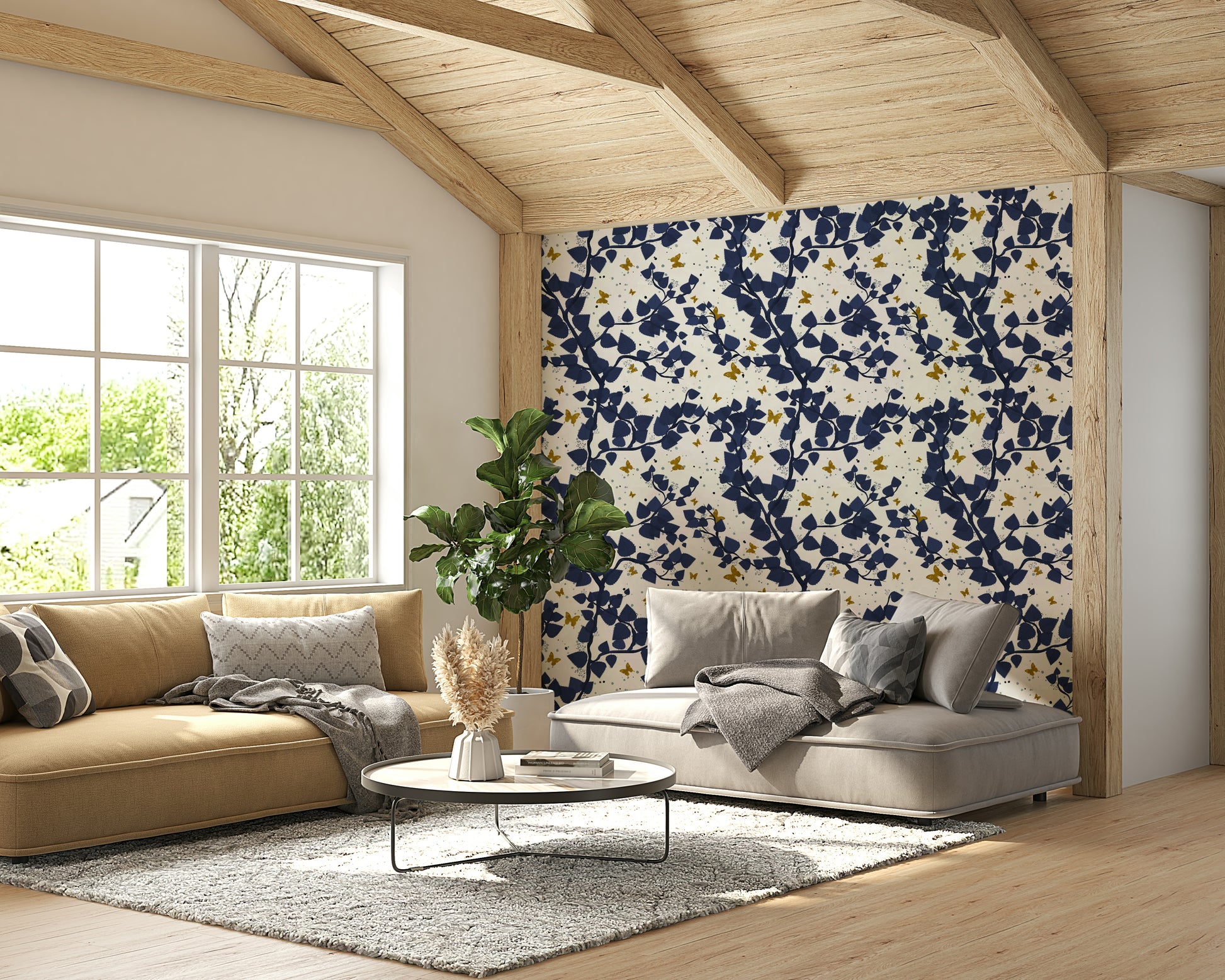 stylized tree with deep blue leaves

