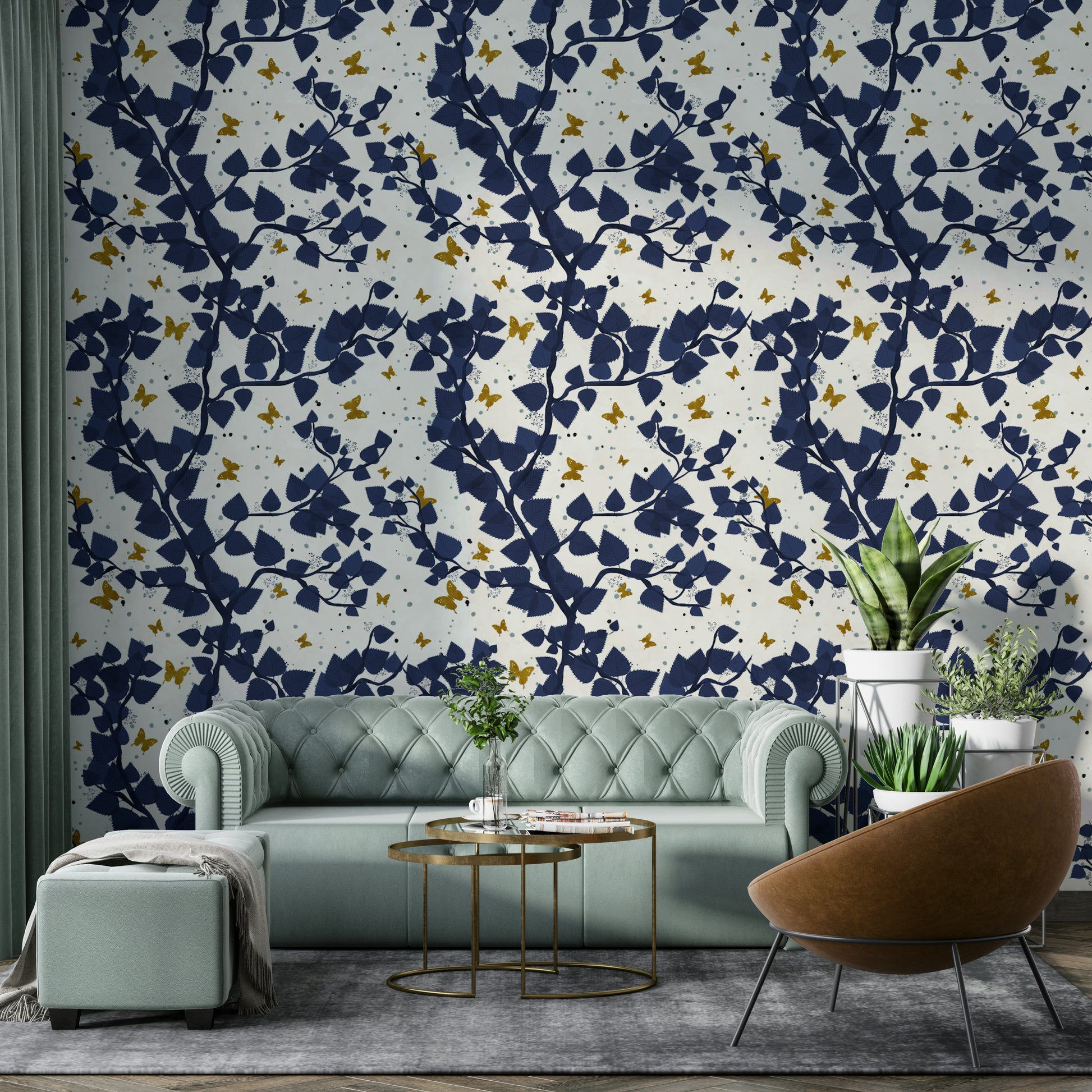 a painting of a tree with butterflies

