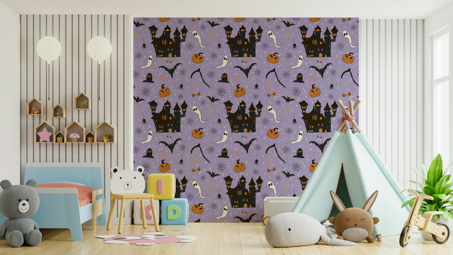 Phantom Castle Foggy Lavender haunted wallpaper.