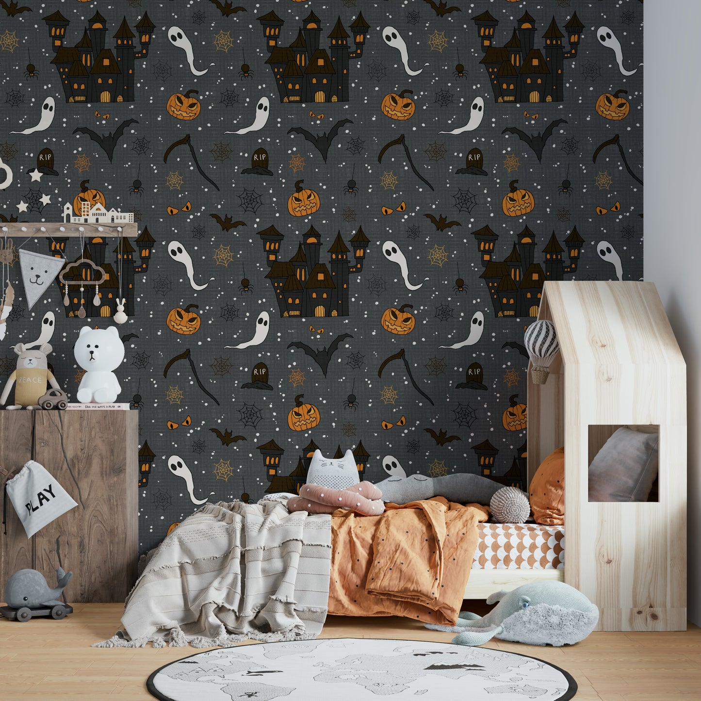 Phantom Castle Graveyard Gray eerie wall art
