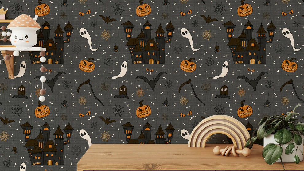 Phantom Castle Graveyard Gray Wallpaper⁠