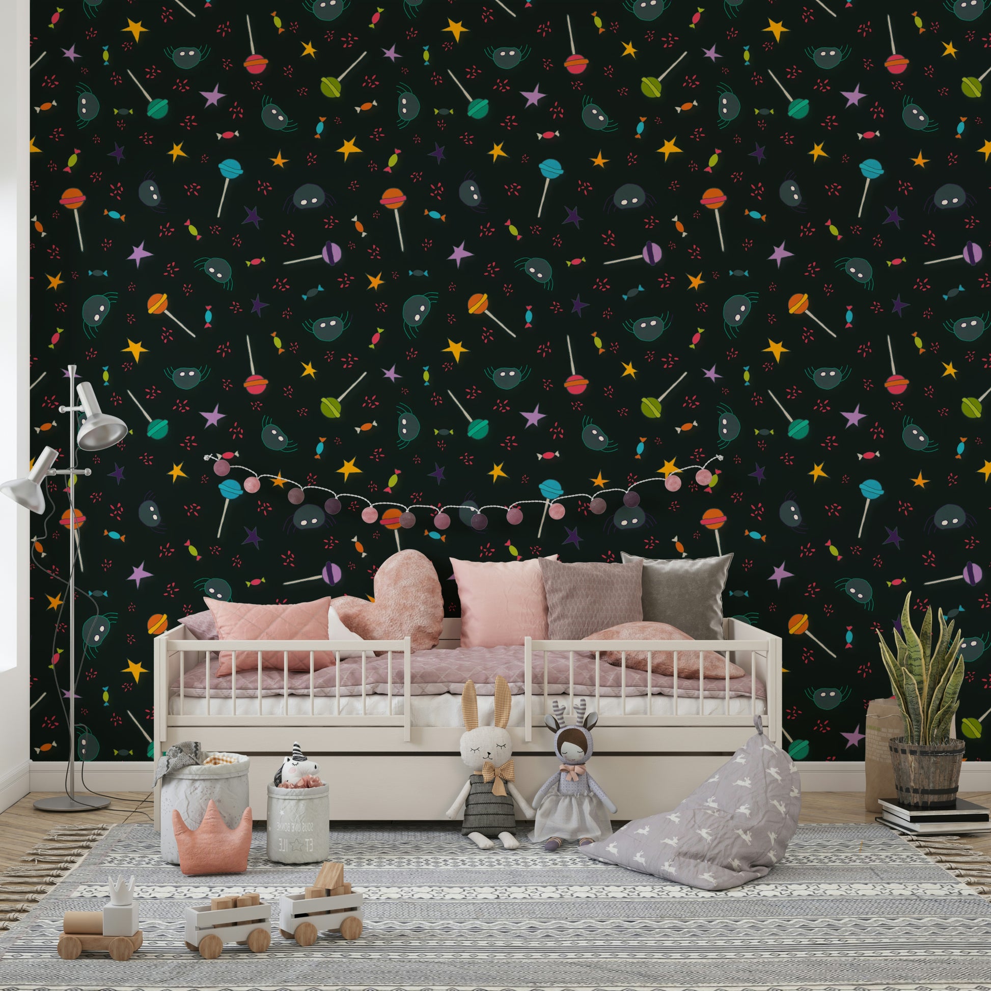 The artistic style is playful and a bit spooky, perfect for a party.
