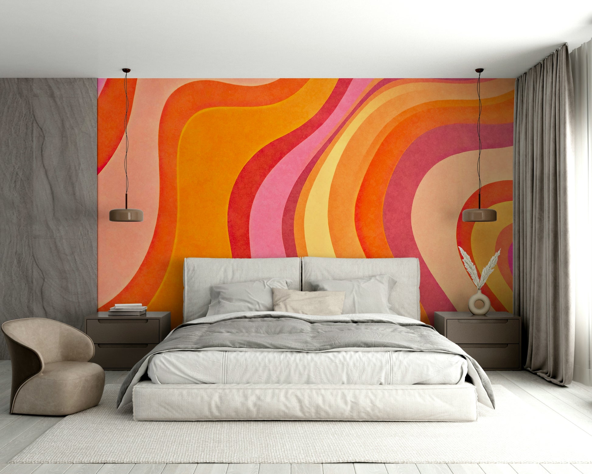 The artistic style is retro and a bit cartoonish, perfect for a fun space.
