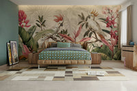 The birds are white with bright yellow crests and are perched on branches.
