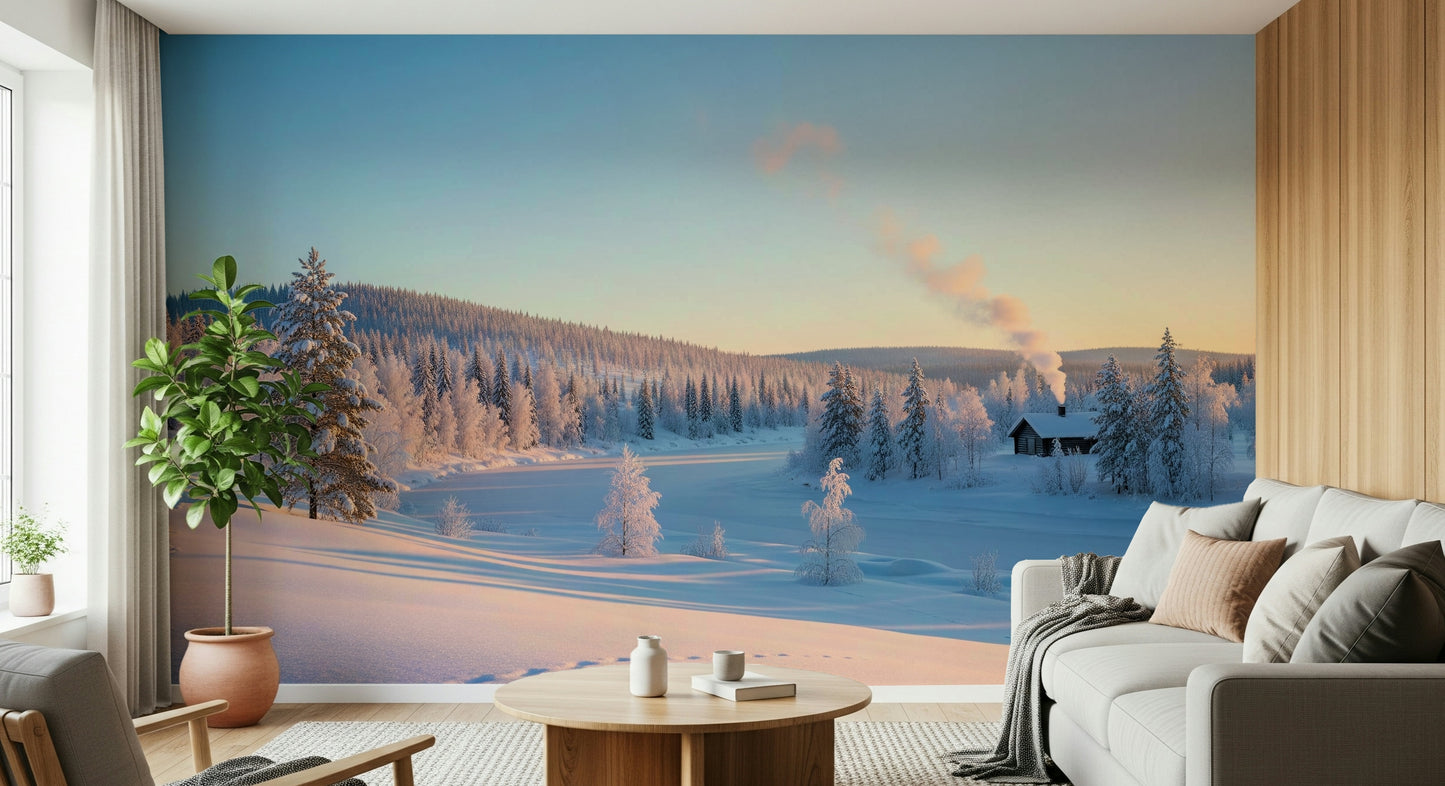 Winter's Light Cabin Wall Mural