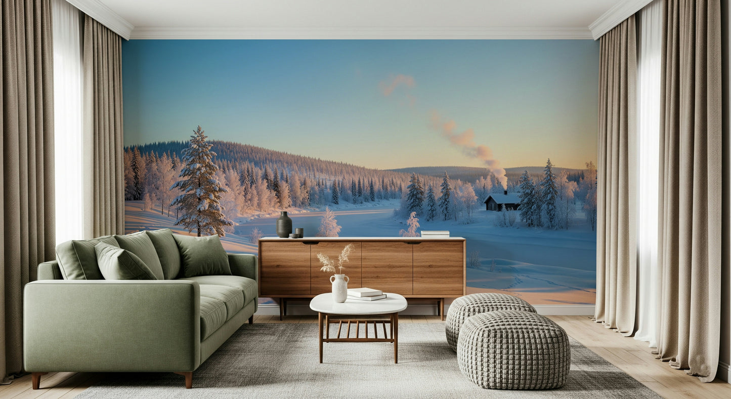 Winter's Light Cabin Wall Mural