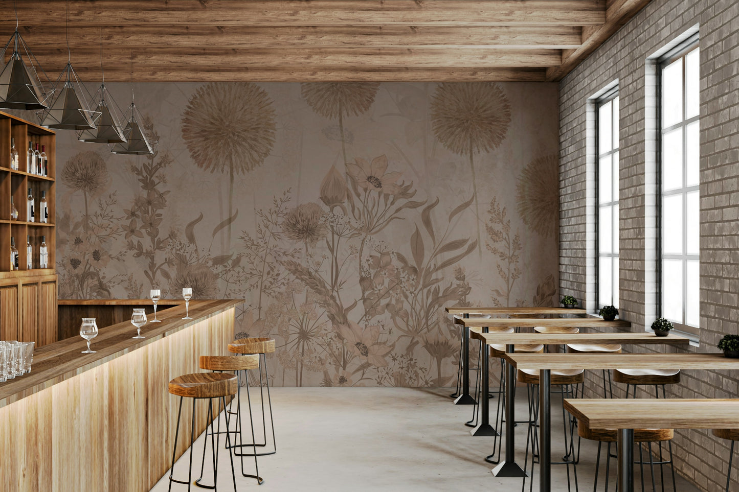 The colors are beige, off-white, and light gray.

