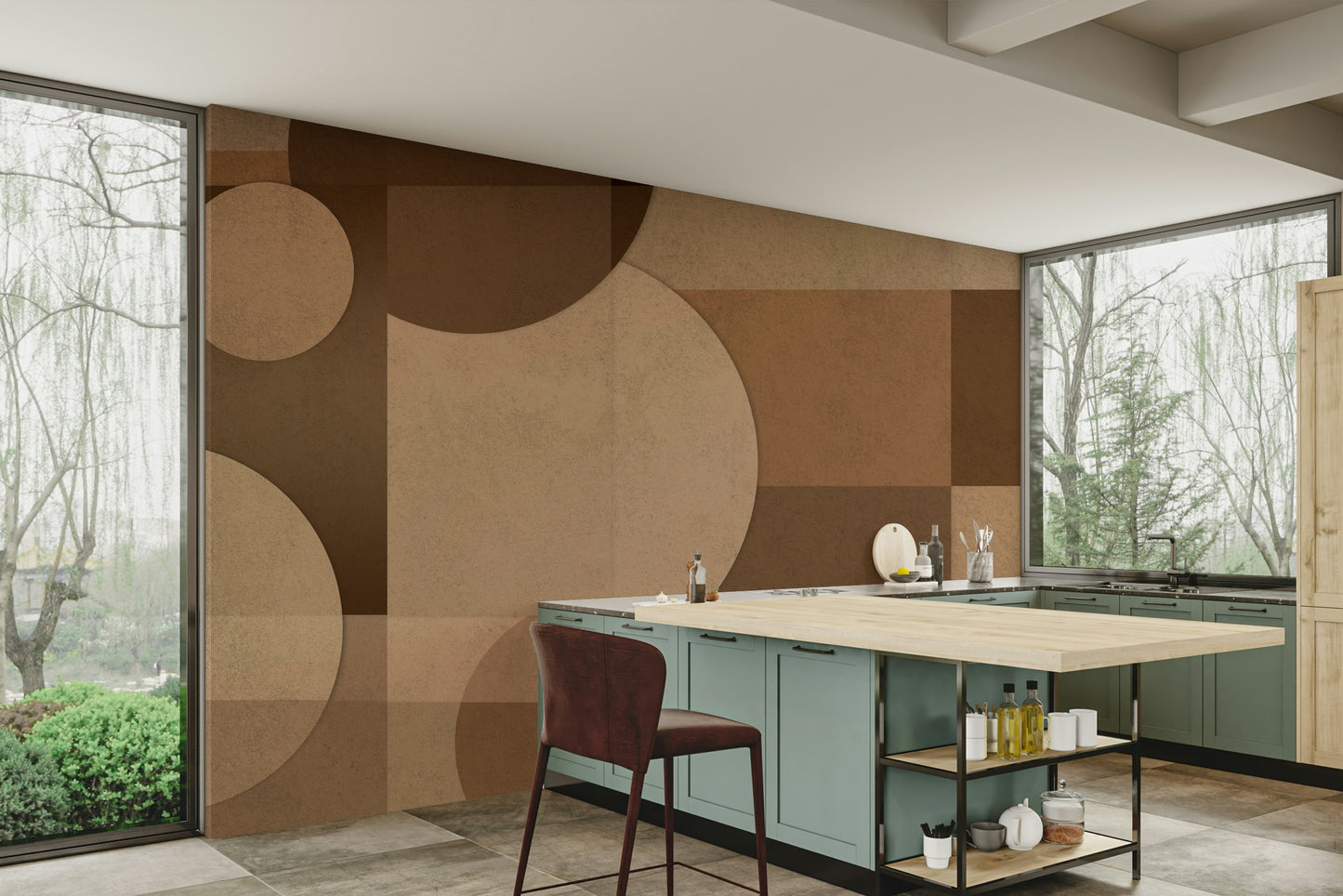 The colors are soft brown tones, with some light browns and whites.

