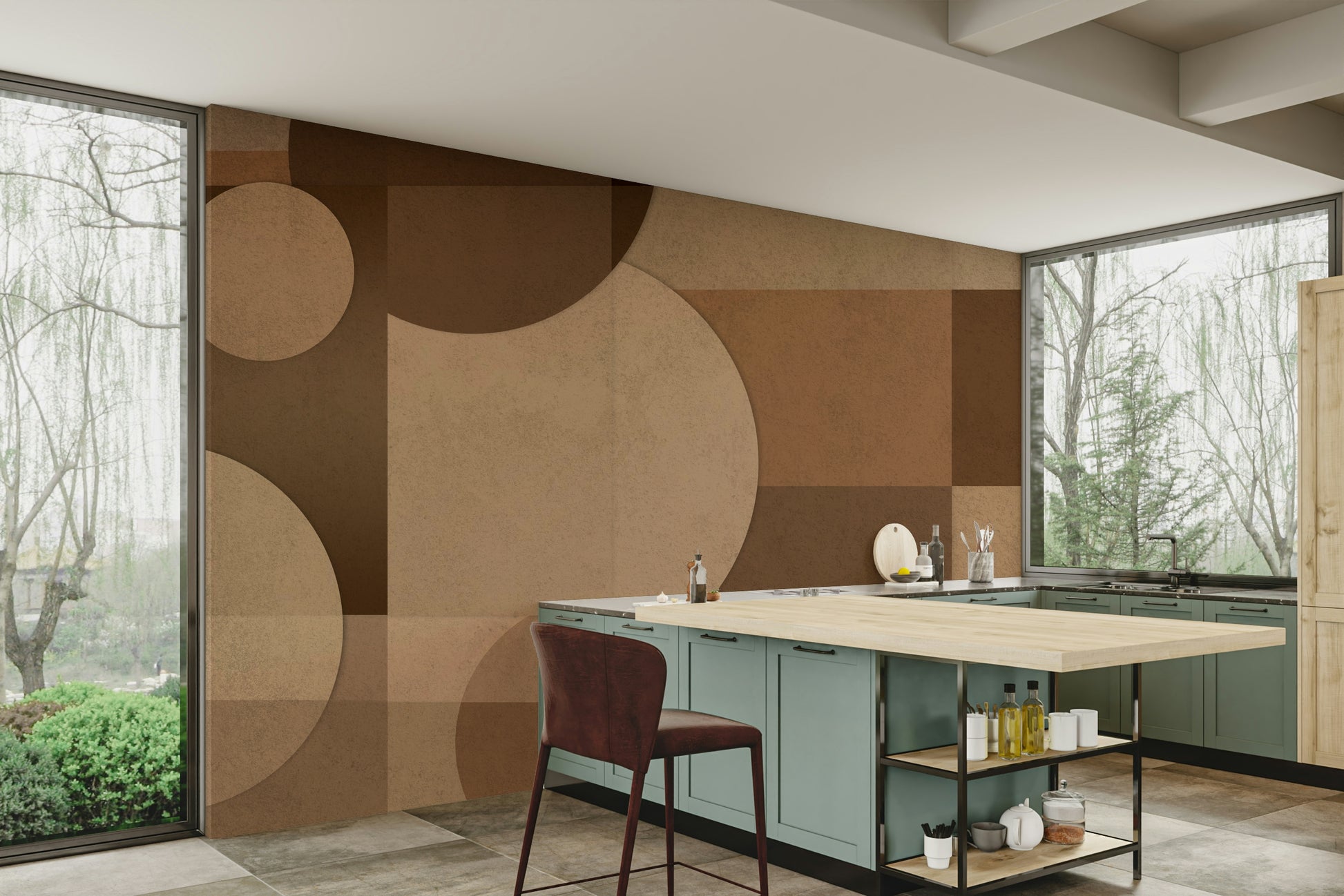 The colors are soft brown tones, with some light browns and whites.

