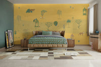 Acacia trees are silhouetted against the horizon.

