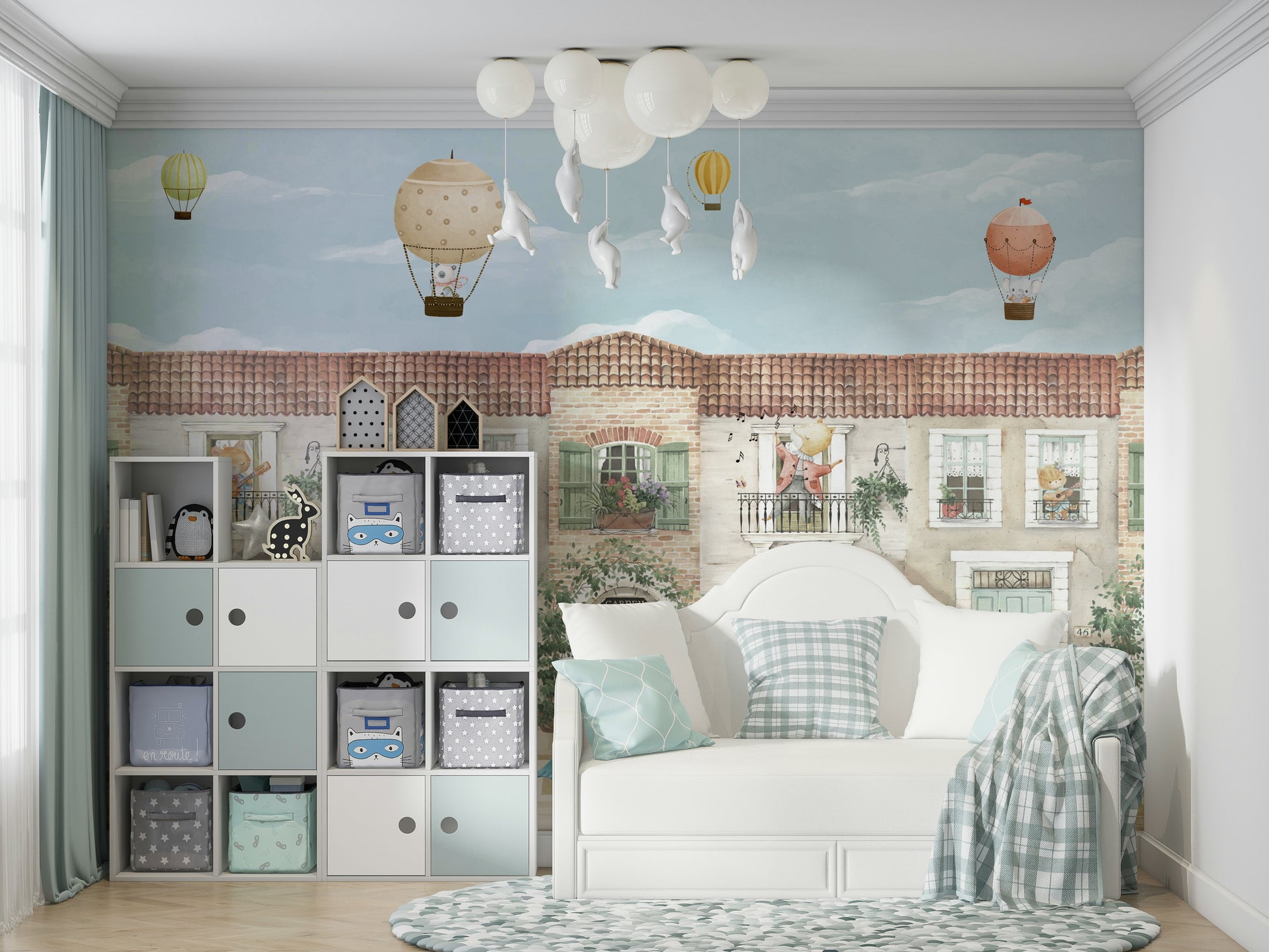 The colors are soft and gentle, with pale blues, pinks, and greens.

