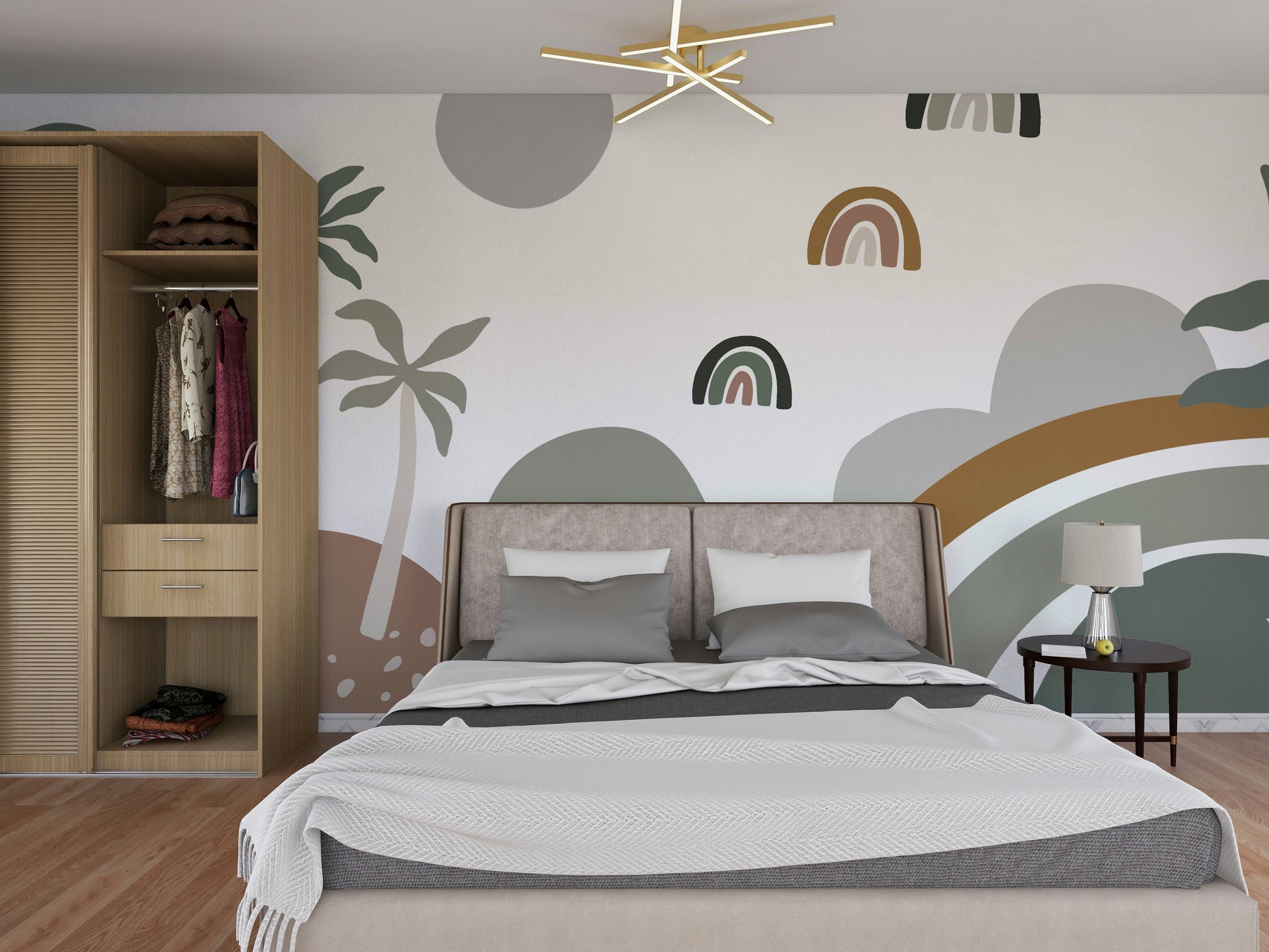 The colors are neutral and gentle, with muted versions of rainbow colors.

